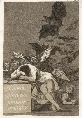 Гравюра Франсиско Гойи «Сон разума рождает чудовищ» (1799) хорошо иллюстрирует описанную Мартином Селигманом спираль пессимистического мышления: когда способность трезво оценивать происходящее ослабевает, страхи разрастаются и постепенно заполняют собой все пространство.
