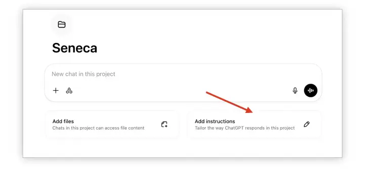 Открыв проект, придумайте имя и составьте инструкции (системный промпт)