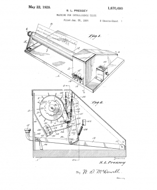 Патент на пишущую машинку для тестирования, который Сидни Пресси получил в 1928 году.