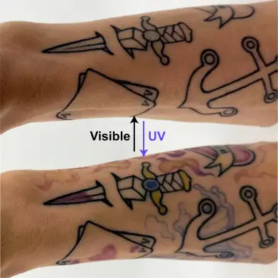 Исчезающие чернила для татуировок PhotoTat проявляются под ультрафиолетом.